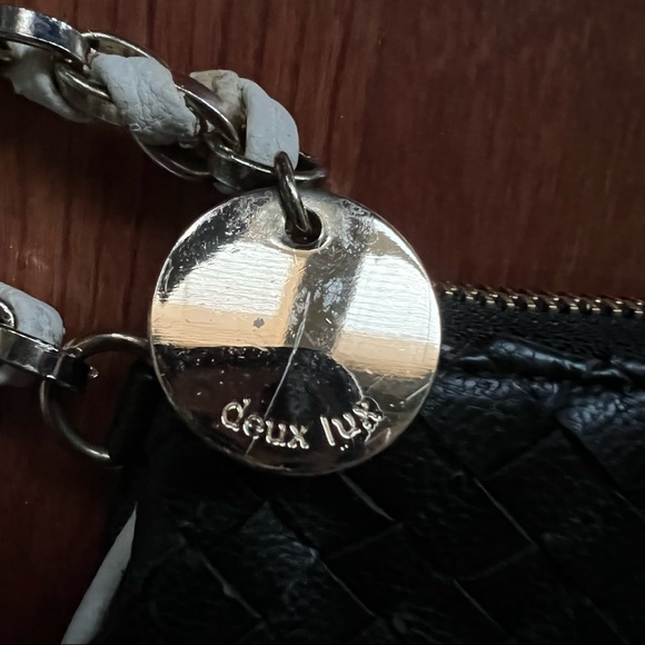 Deux Lux Black Woven wristlet with white trim and chain handle - Picture 7 of 7